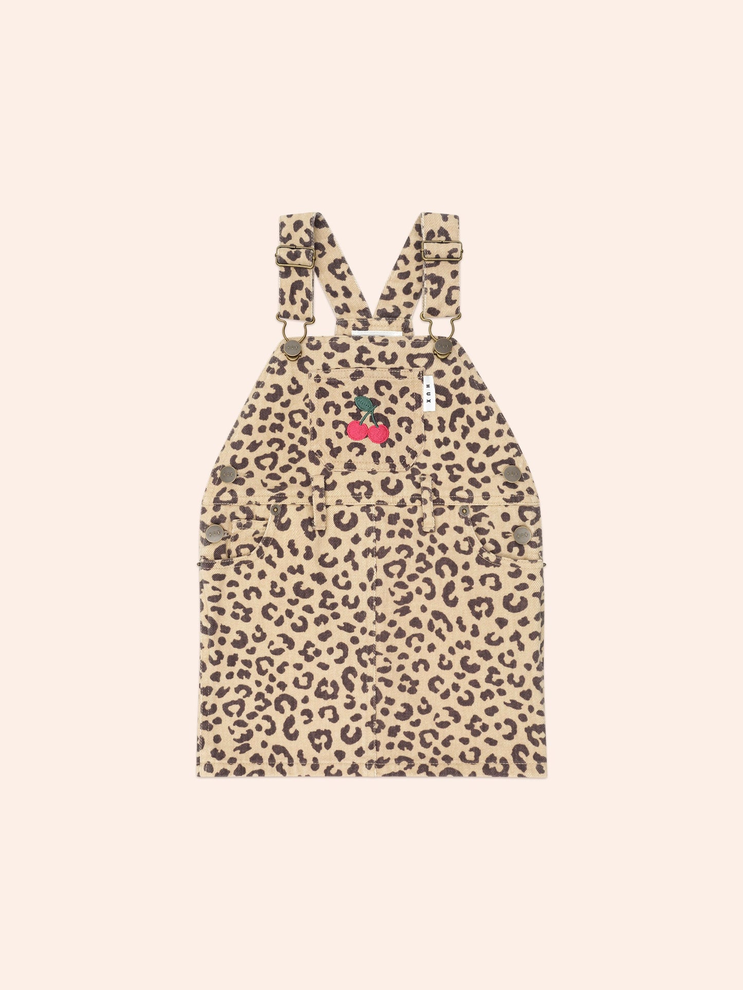 Very Cherry Leopard Print Denim Pinafore | Animal | Huxbaby