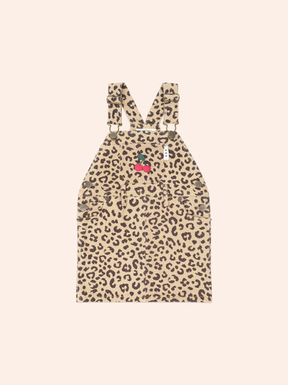 Very Cherry Leopard Print Denim Pinafore | Animal | Huxbaby