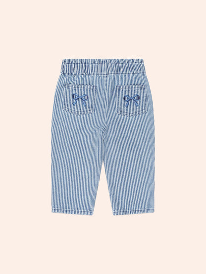 Vintage Bow Paperbag Denim Pants | Blue stripe | Huxbaby