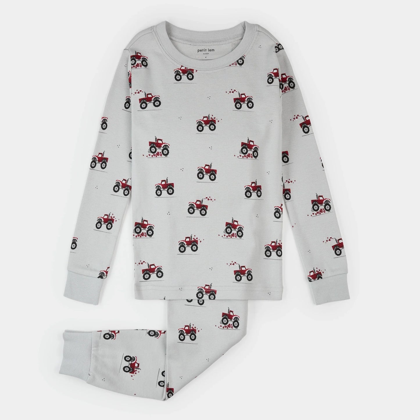 Monster Truck Love Print on Lunar Rock PJ Set | Petit Lem