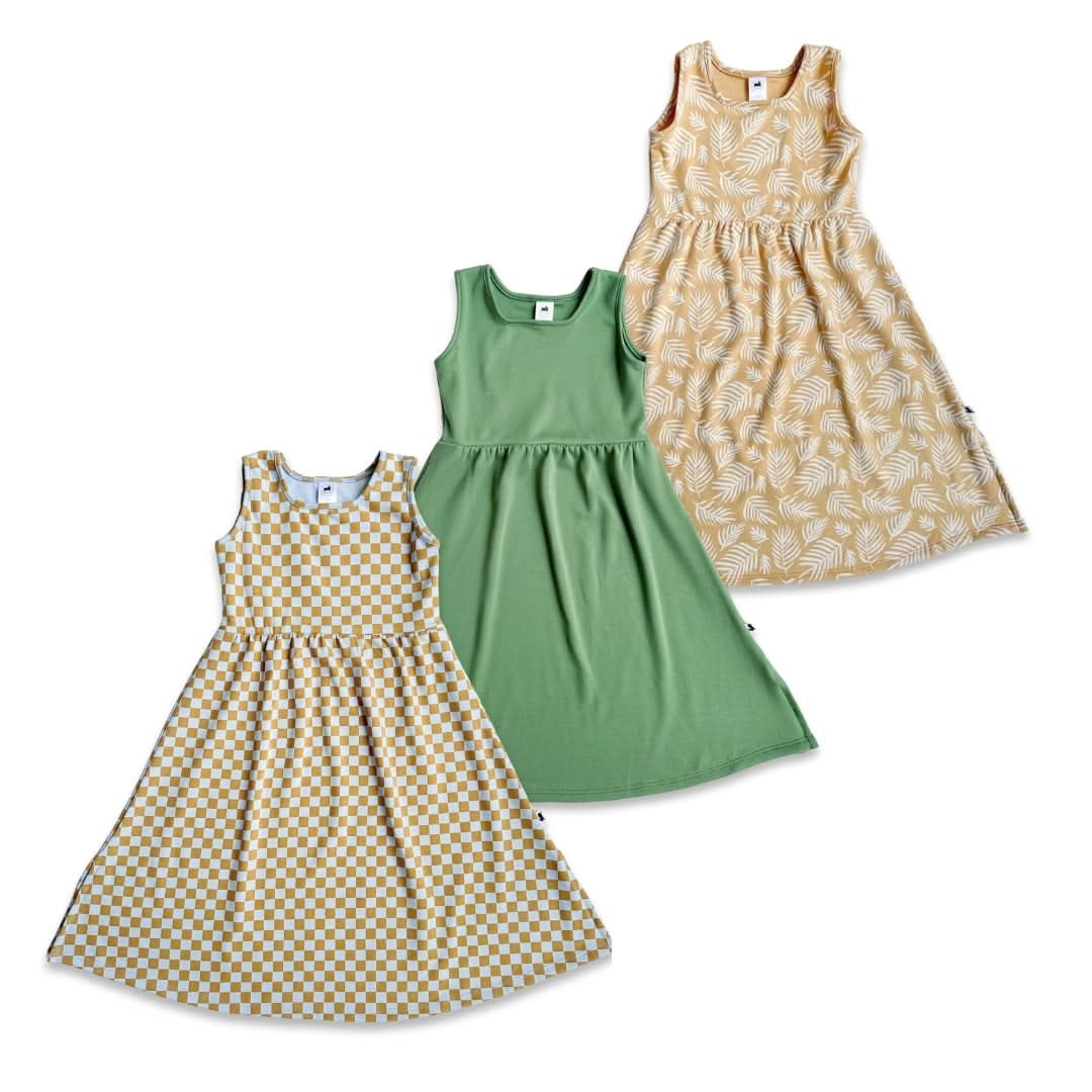 Kids' Bamboo Square Neck Midi Dress | Palm Leaf