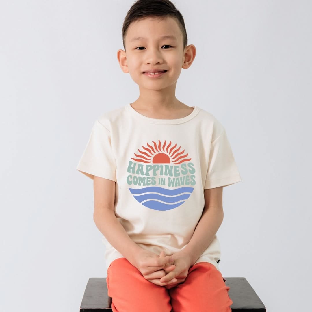 Baby/Kids' Bamboo Graphic T-Shirt | "Happiness Comes In Waves" on Cream