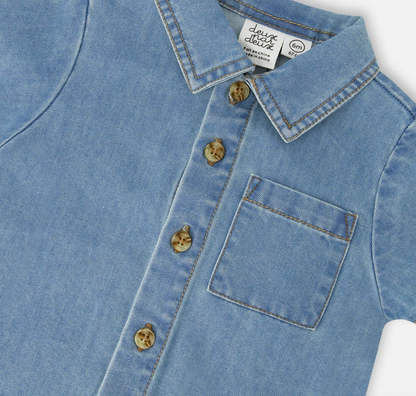 Short and Shirt Set | Light Blue Chambray | Deux Par Deux