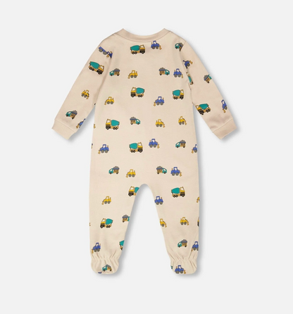 Organic One Piece PJ | Truck Print on Beige | Deux Par Deux
