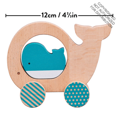 Whale and Baby Wooden Push Along Car