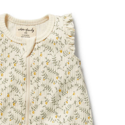 Lemon Leaf Organic Ruffle Zipsuit | Wilson + Frenchy