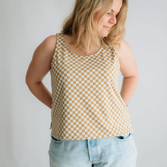 Ladies' Bamboo Cropped Tank | Blue Checkers