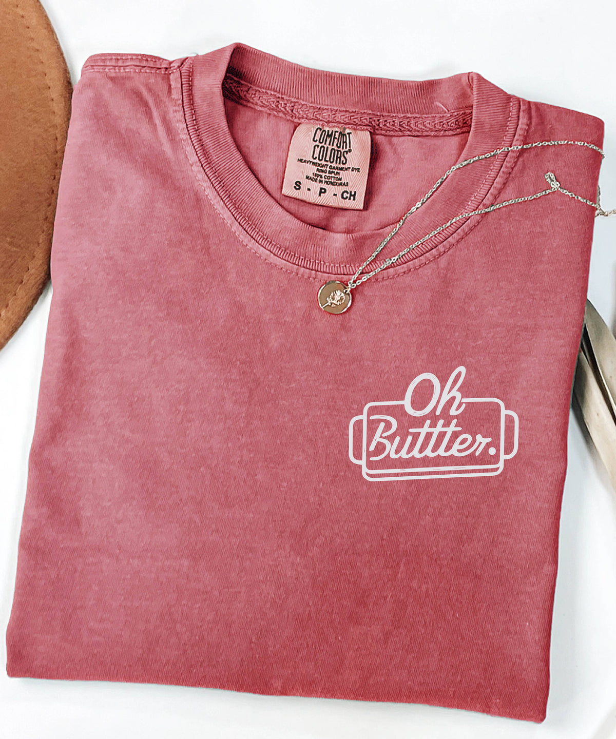 Oh Butter Comfort Colors T-Shirt - Fun Foodie Graphic: Brick / X-Large