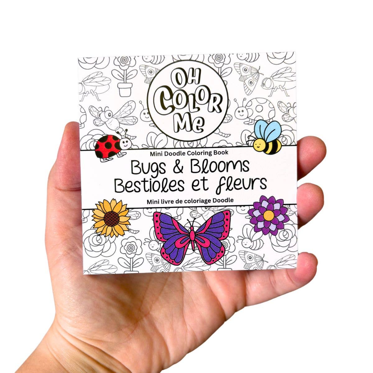 Oh Color Me - Mini Coloring Book Bugs & Blooms, 4"x4", Small Gifts - Canadian Brand