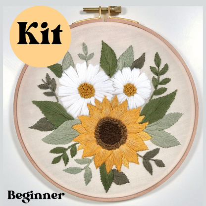 6" Confident Beginner Embroidery Kit - Sunflower and Daisies