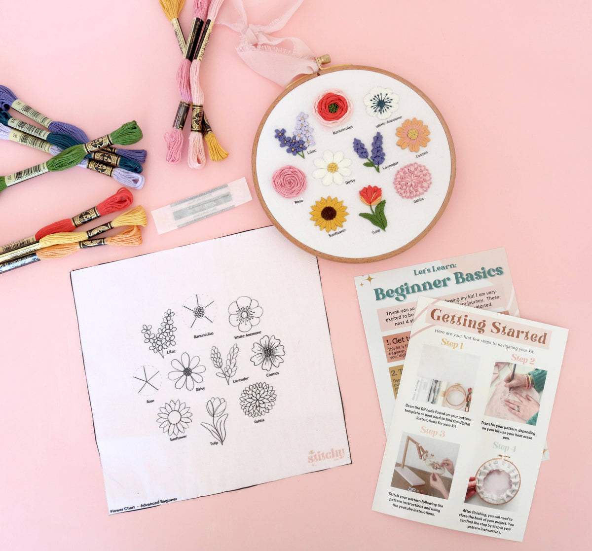 6" Flower Chart Hand Embroidery Kit - Video Instructions