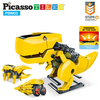 PicassoTiles - PicassoTiles 3-in-1 Solar Powered Dinosaur Robot Kit