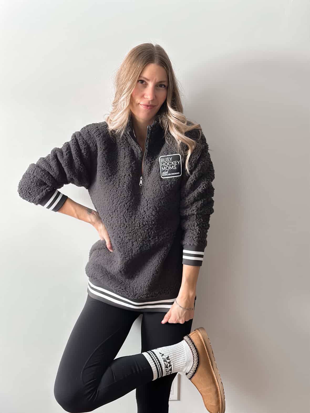 Varsity | Sherpa Half Zip: Charcoal / Mama / XLarge