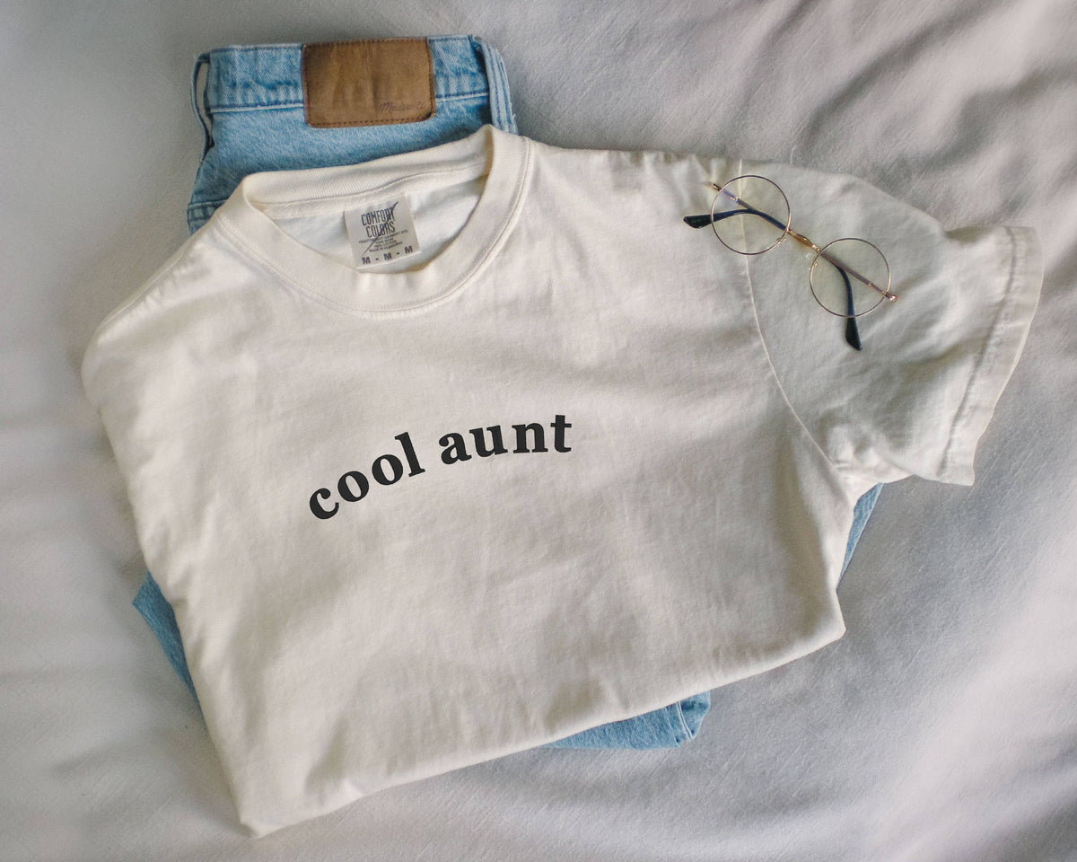 Embroidered Cool Aunt Tee Mothers Day Shirt Comfort Colors®: Pepper / Small