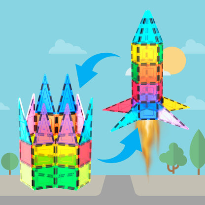 PicassoTiles - PicassoTiles 32pc Rocket Magnetic Tile Building Set