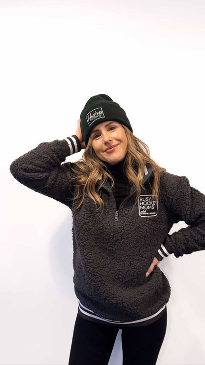 Varsity | Sherpa Half Zip: Charcoal / Mama / XLarge