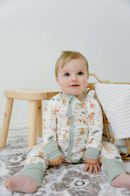 Sleeper with Fold-over Cuffs- Woodland Romp: 18-24M