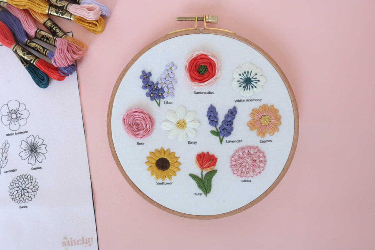 6" Flower Chart Hand Embroidery Kit - Video Instructions