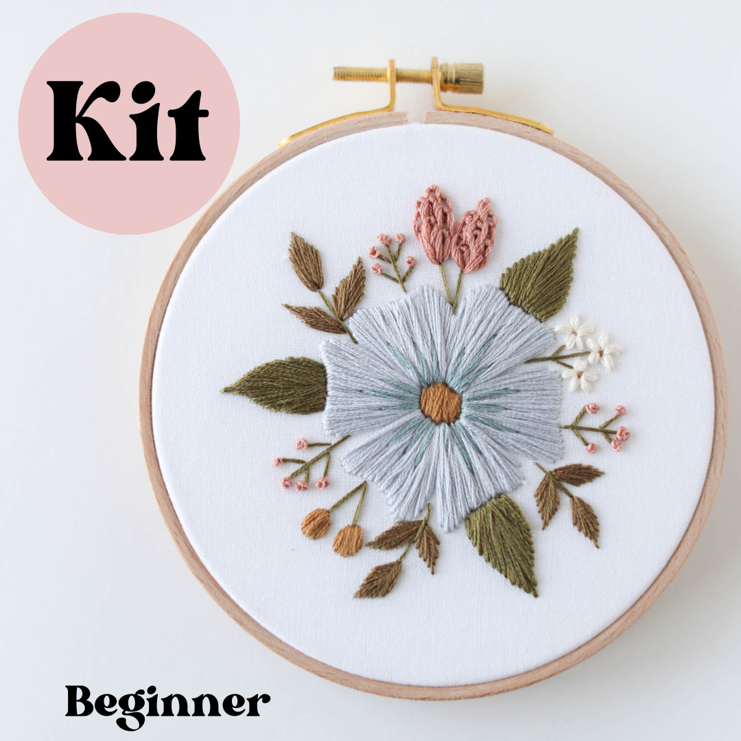 5" Beginner Floral Embroider Kit - Periwinkle Blooms
