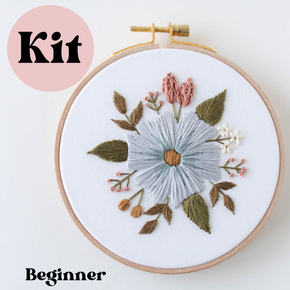5" Beginner Floral Embroider Kit - Periwinkle Blooms