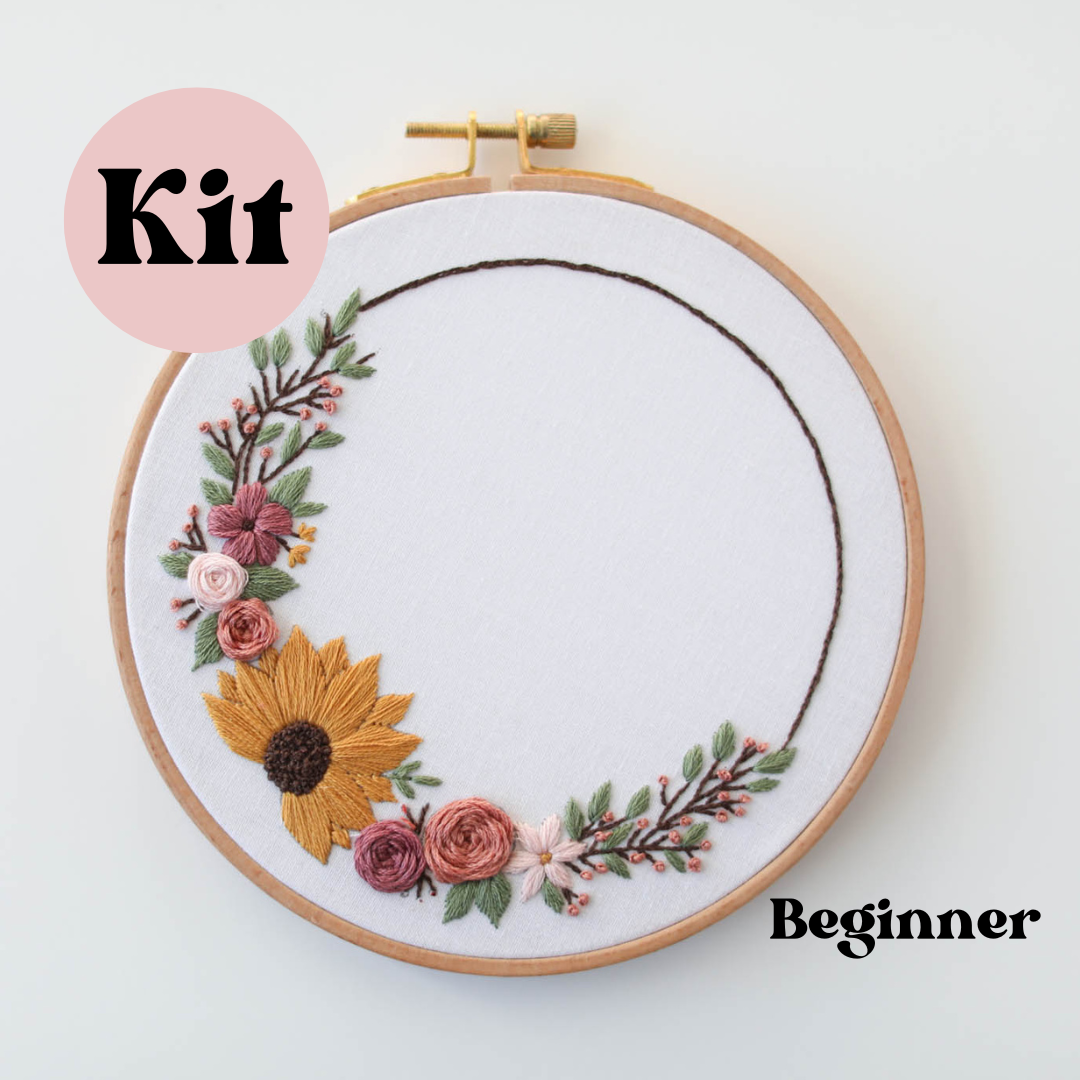 6" Confident Beginner Hand Embroidery Kit - Sunflower Wreath