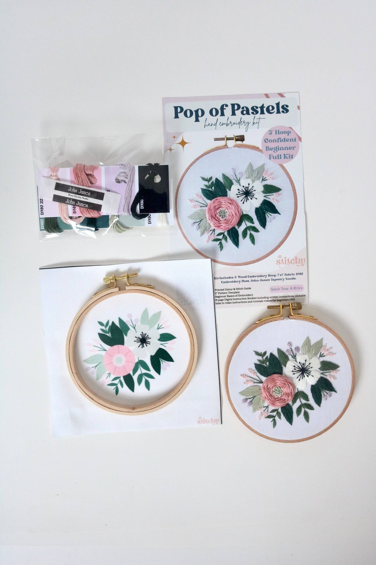 5" Confident Beginner Floral Embroidery Kit - Pop of Pastels