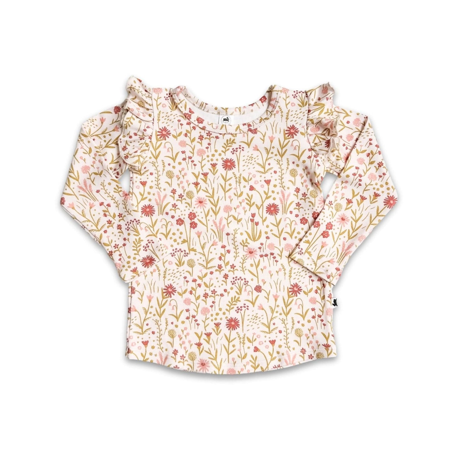 Baby Bamboo Ruffle Shoulder Long Sleeve Shirt | Beach Stone
