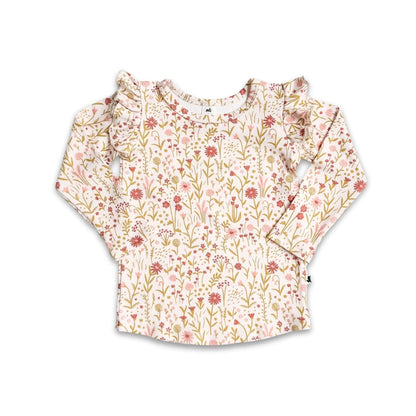 Baby Bamboo Ruffle Shoulder Long Sleeve Shirt | Beach Stone