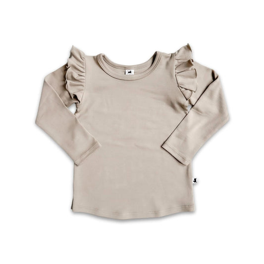 Baby Bamboo Ruffle Shoulder Long Sleeve Shirt | Beach Stone