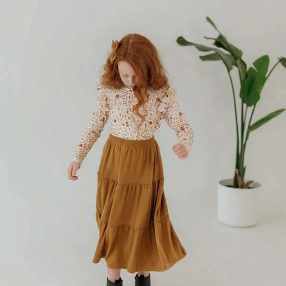 Baby Bamboo Ruffle Shoulder Long Sleeve Shirt | Beach Stone
