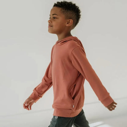 Kids' Lightweight Bamboo Hoodie With Side Seam Pockets | Burnt Brick